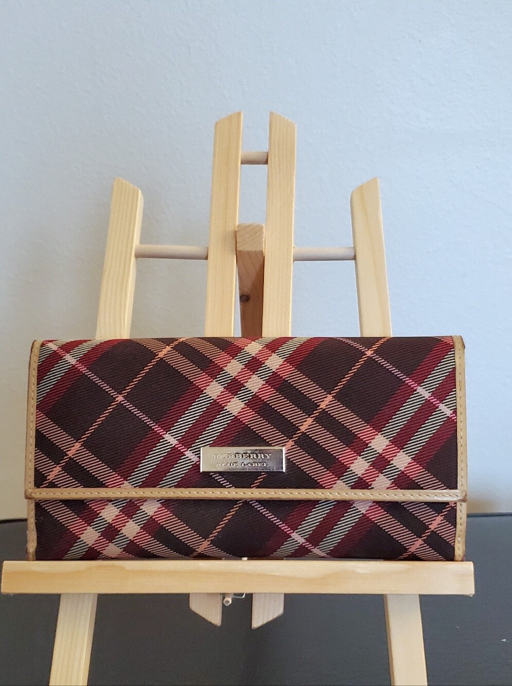Burberry Blue Label Burgundy & Tan Long Wallet